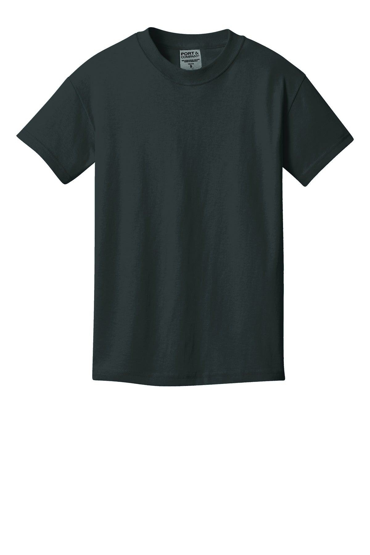 Front View of Black Port & Company Youth Beach Wash Garment-Dyed Tee. PC099Y