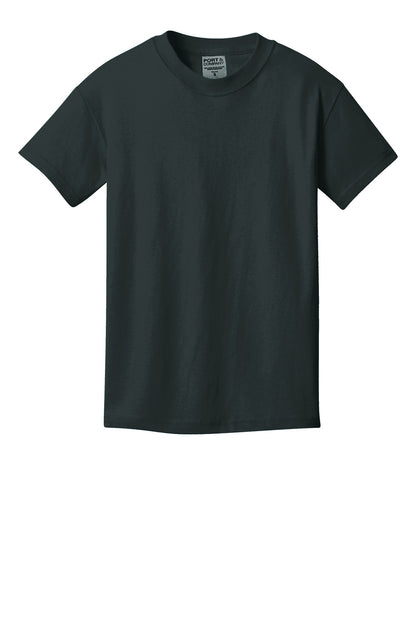 Front View of Black Port & Company Youth Beach Wash Garment-Dyed Tee. PC099Y