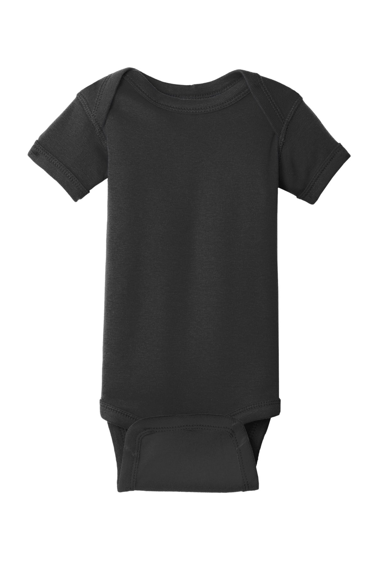 Front View of Black Rabbit Skins Infant Short Sleeve Baby Rib Bodysuit. RS4400