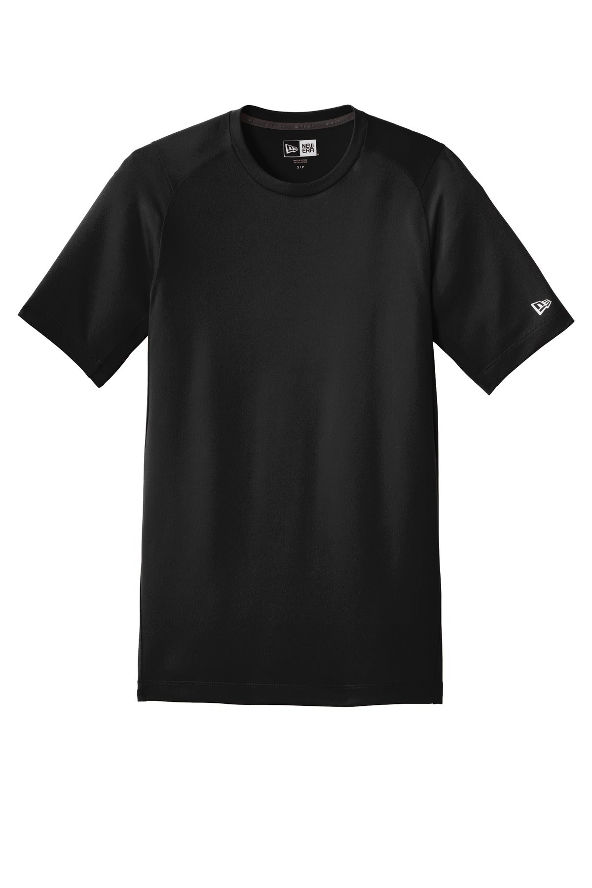 Front View of Black Solid New Era Series Performance Crew Tee. NEA200