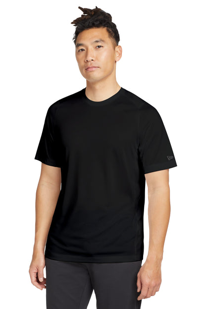 Front View of Black Solid New Era Series Performance Crew Tee. NEA200