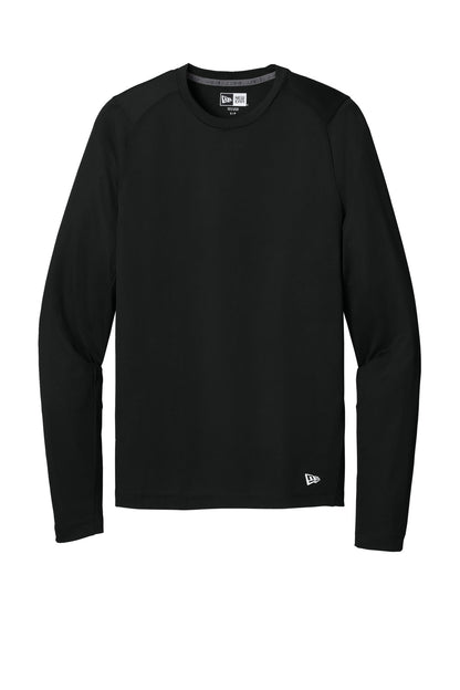 Front View of Black Solid New Era Series Performance Long Sleeve Crew Tee. NEA201