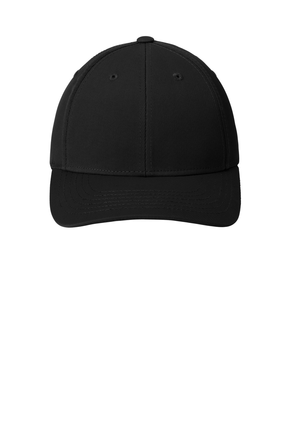 Front View of Black Sport-Tek Dry Zone Nylon Cap. STC10