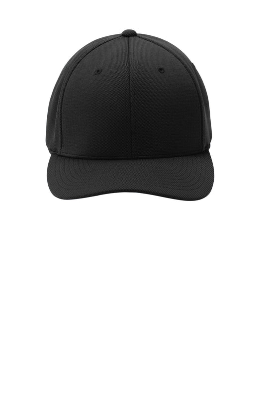 Front View of Black Sport-Tek Flexfit Cool & Dry Poly Block Mesh Cap. STC22