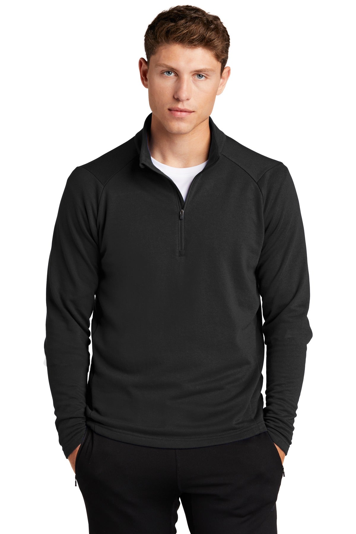 Front View of Black Sport-Tek Lightweight French Terry 1/4-Zip Pullover. ST273