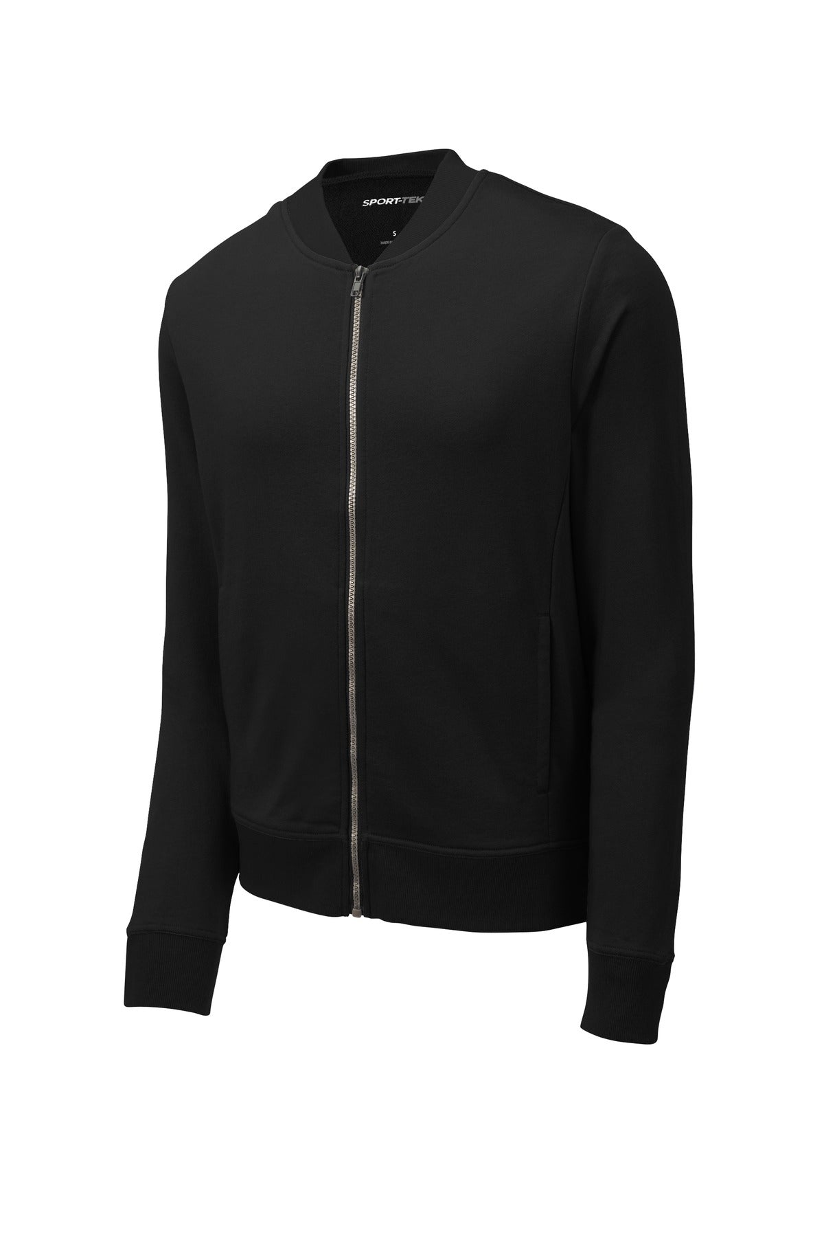 Front View of Black Sport-Tek Lightweight French Terry Bomber. ST274