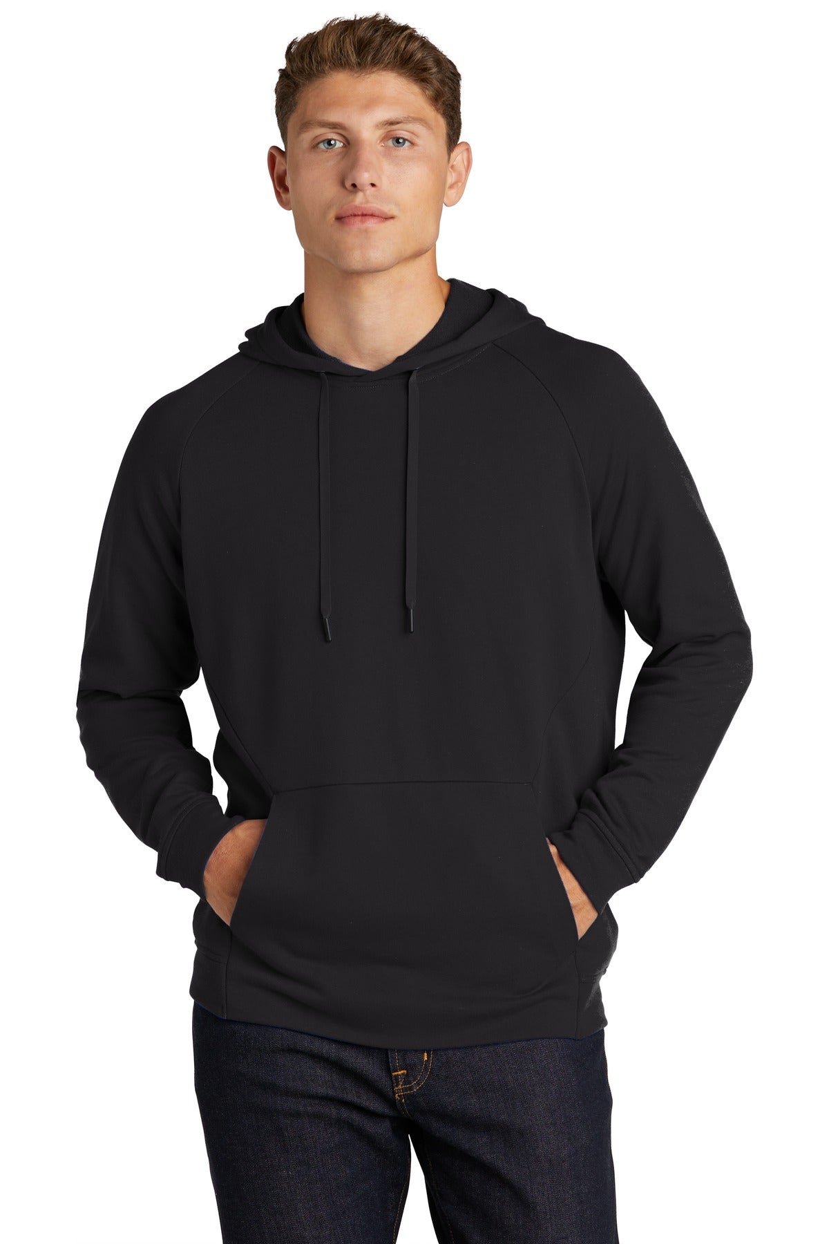 Front View of Black Sport-Tek Lightweight French Terry Pullover Hoodie. ST272