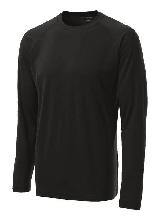 Front View of Black Sport-Tek Long Sleeve Ultimate Performance Crew. ST700LS