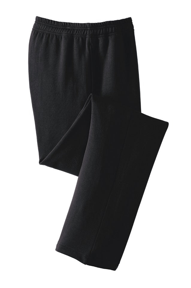 Front View of Black Sport-Tek Open Bottom Sweatpant. ST257