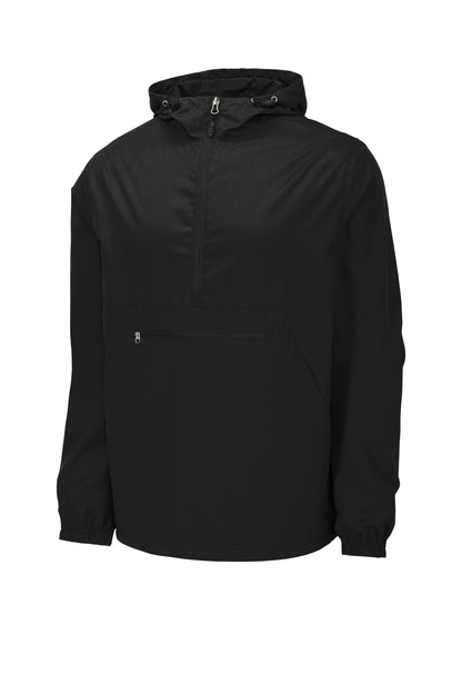 Front View of Black Sport-Tek Packable Anorak. JST66