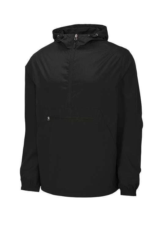 Front View of Black Sport-Tek Packable Anorak. JST66