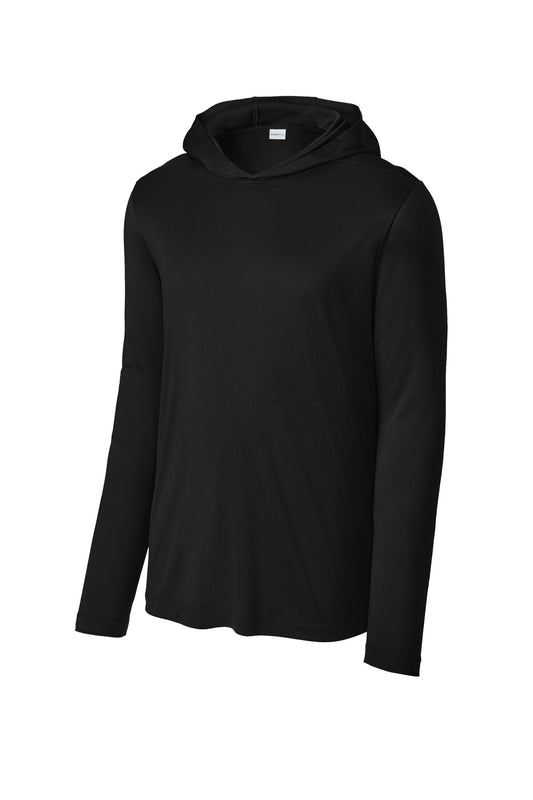 Front View of Black Sport-Tek Posi-UV Pro Long Sleeve Hoodie ST420LSH
