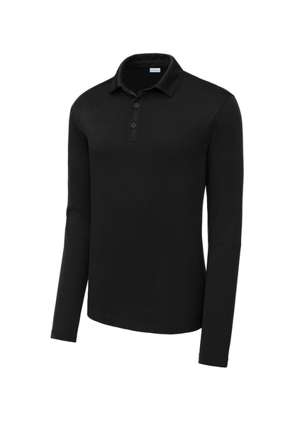 Front View of Black Sport-Tek Posi-UV Pro Long Sleeve Polo. ST520LS