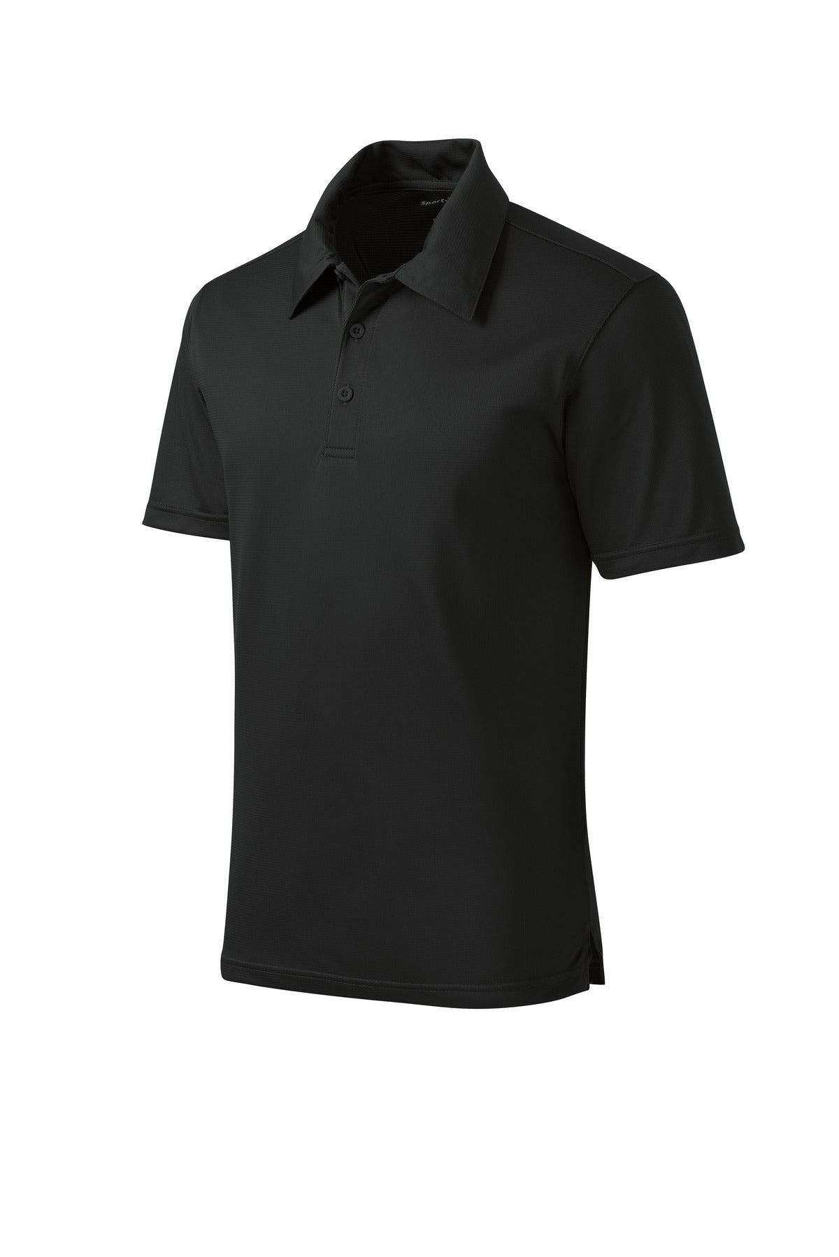 Front View of Black Sport-Tek PosiCharge Active Textured Polo. ST690