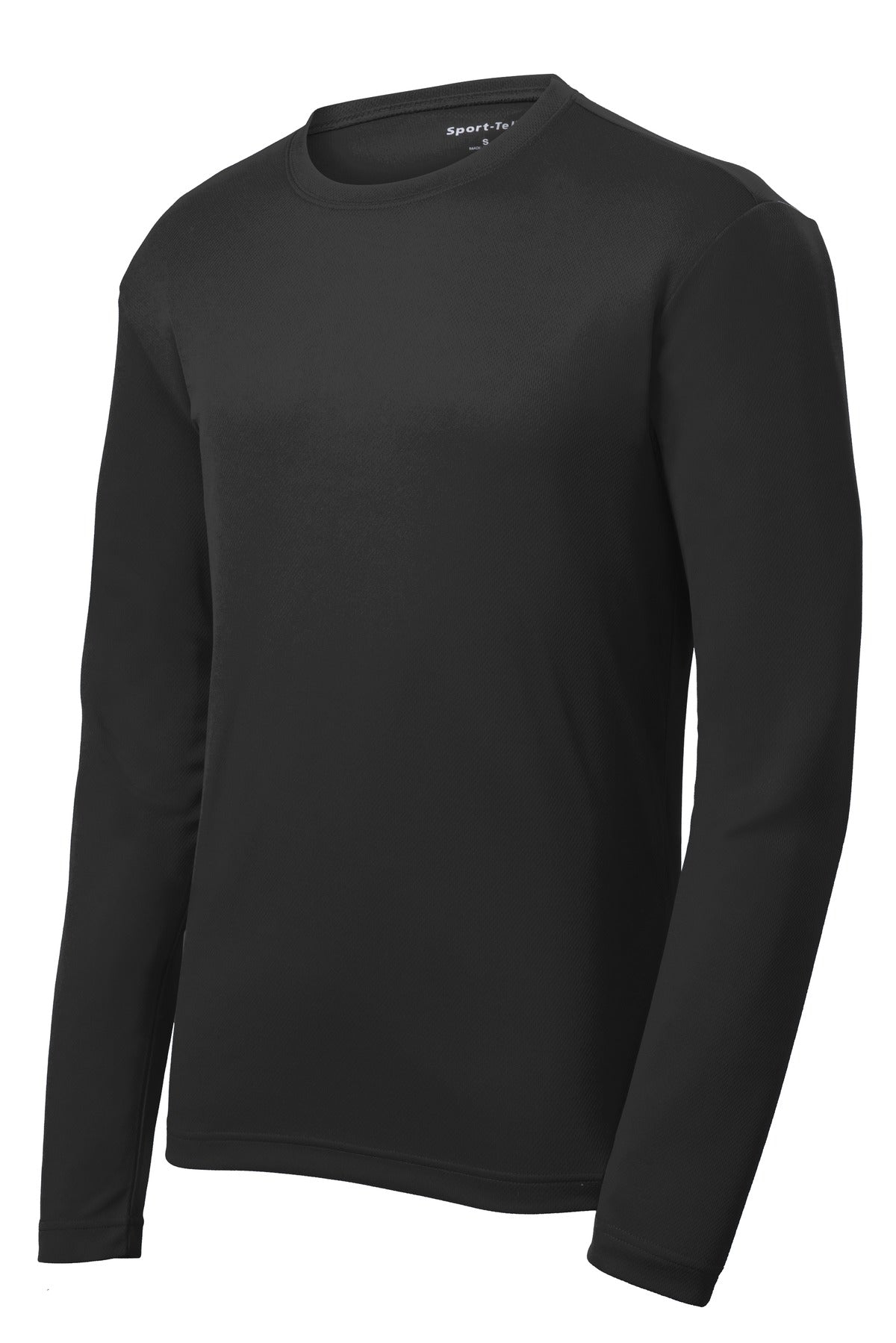 Front View of Black Sport-Tek PosiCharge RacerMesh Long Sleeve Tee. ST340LS