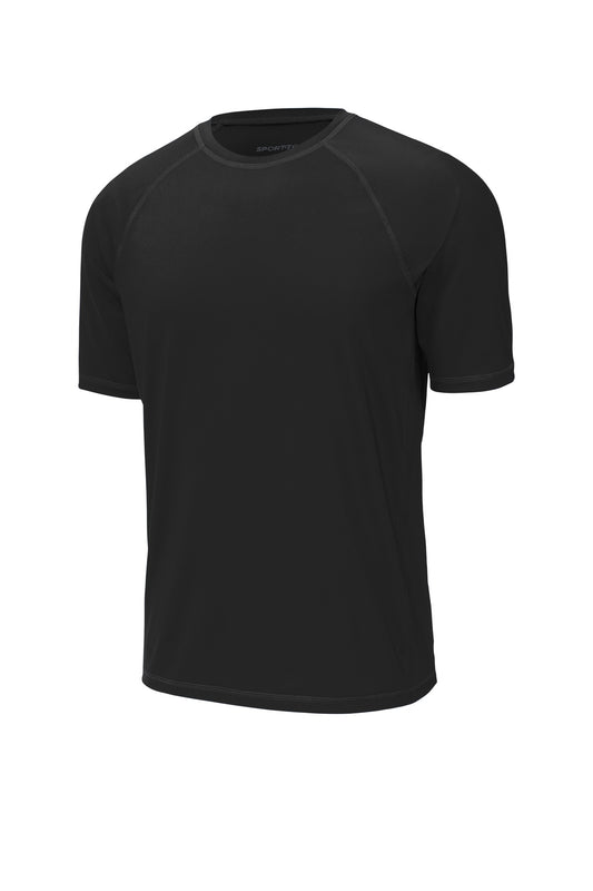 Front View of Black Sport-Tek Rashguard Tee. ST470