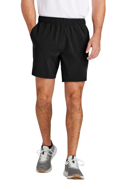Front View of Black Sport-Tek Repeat 7" Short ST485
