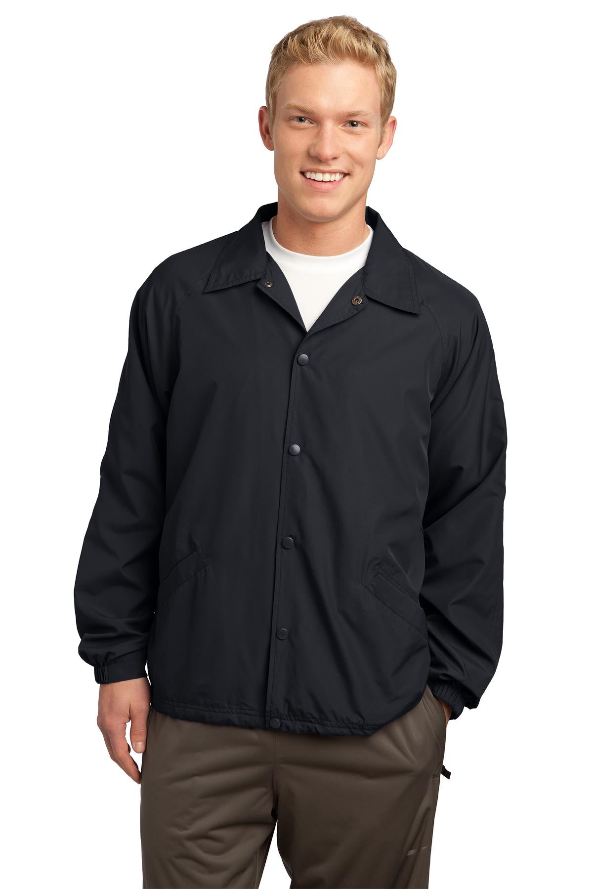 Front View of Black Sport-Tek Sideline Jacket. JST71
