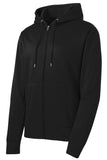 Front View of Black Sport-Tek Sport-Wick Fleece Full-Zip Hooded Jacket. ST238