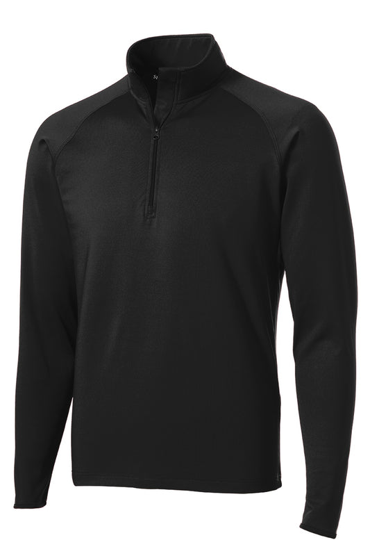 Front View of Black Sport-Tek Sport-Wick Stretch 1/4-Zip Pullover. ST850