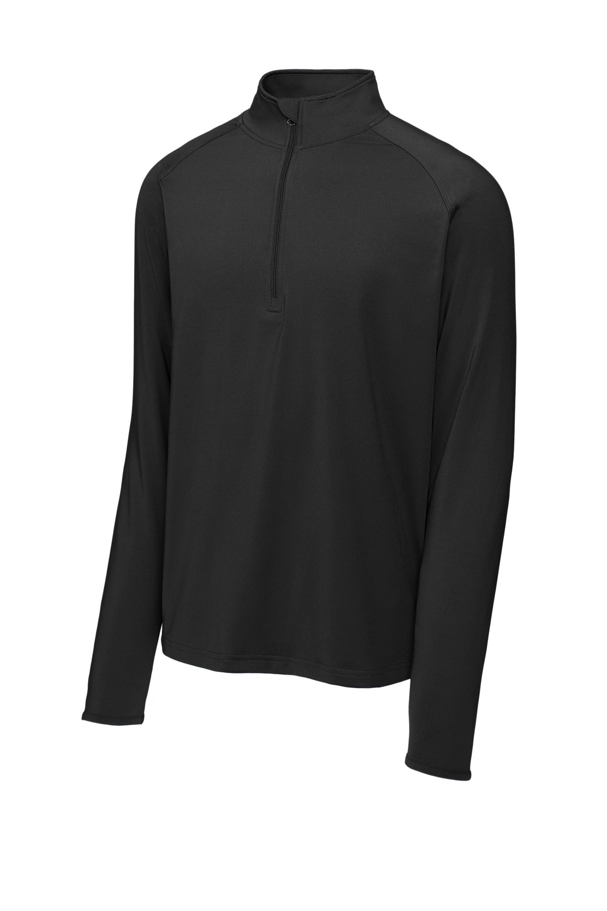 Front View of Black Sport-Tek Sport-Wick Stretch 1/4-Zip Pullover. ST850