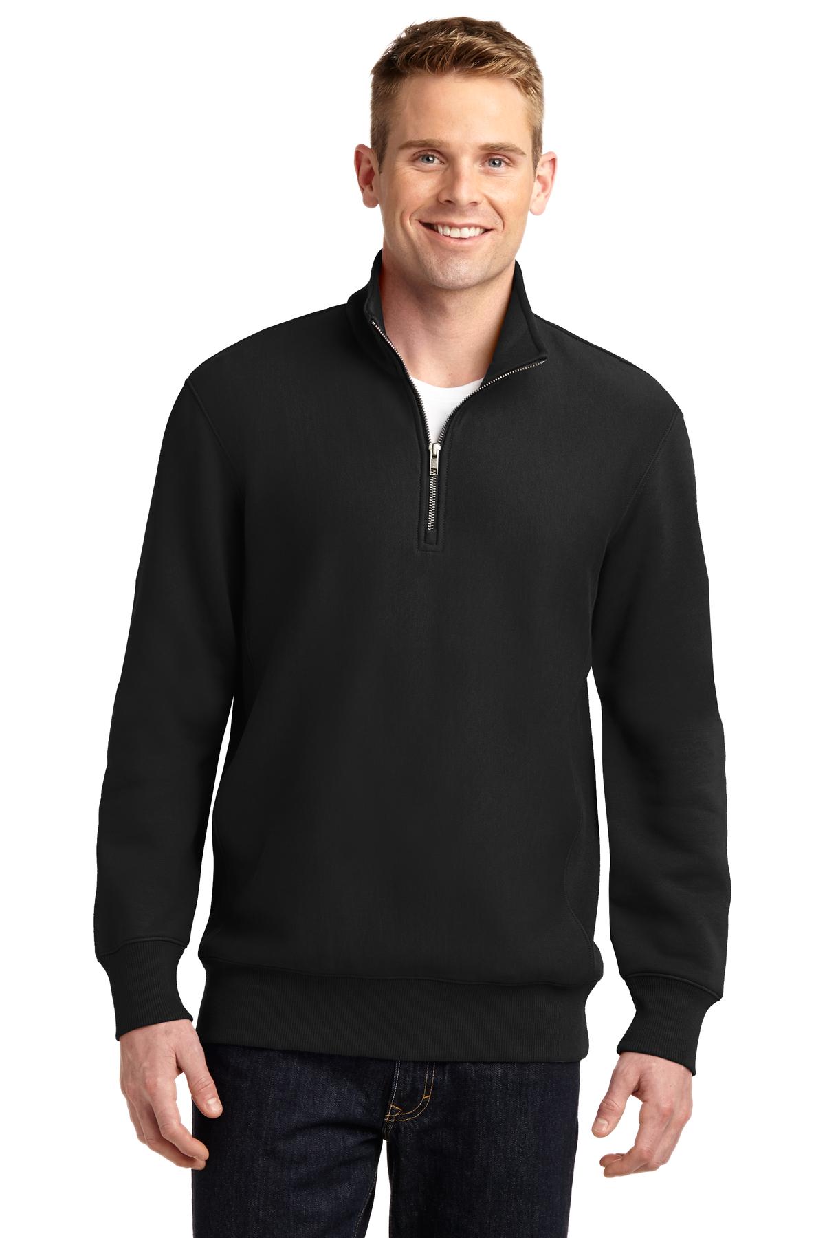 Front View of Black Sport-Tek Super Heavyweight 1/4-Zip Pullover Sweatshirt. ST283