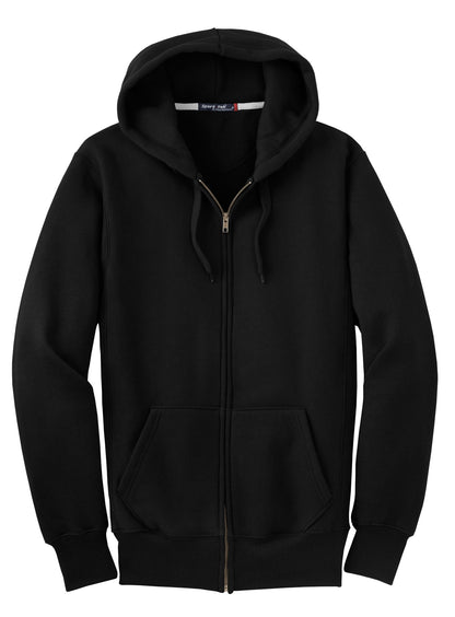 Front View of Black Sport-Tek Super Heavyweight Full-Zip Hooded Sweatshirt. F282