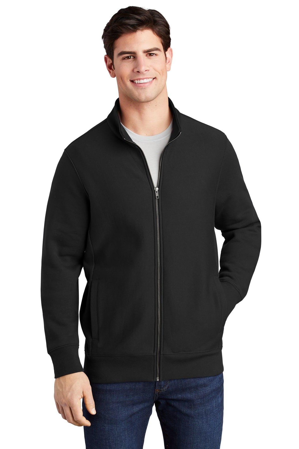 Front View of Black Sport-Tek Super Heavyweight Full-Zip Sweatshirt ST284