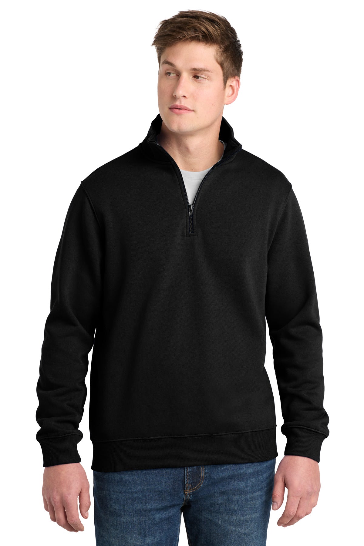 Front View of Black Sport-Tek Tall 1/4-Zip Sweatshirt. TST253
