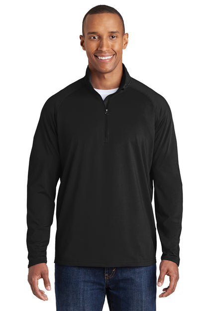 Front View of Black Sport-Tek Tall Sport-Wick Stretch 1/4-Zip Pullover. TST850