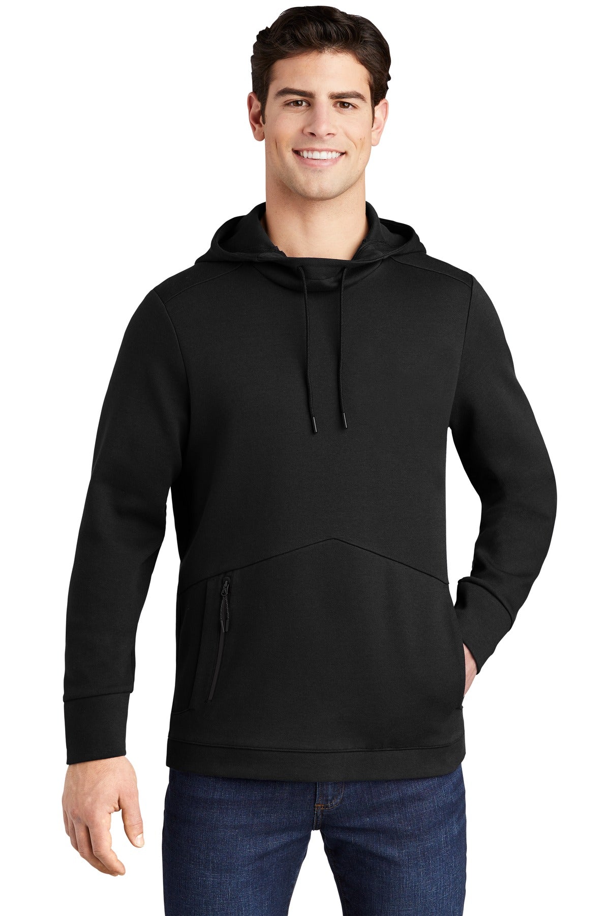 Front View of Black Sport-Tek Triumph Hooded Pullover ST280