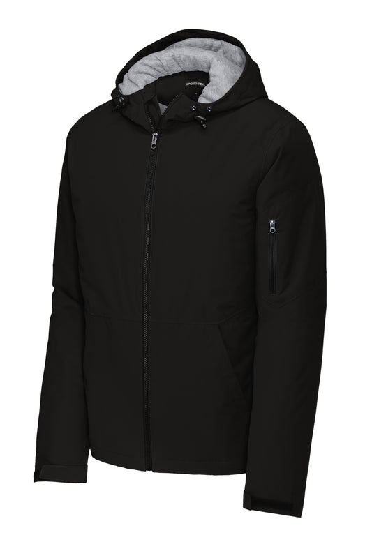 Front View of Black Sport-Tek Waterproof Insulated Jacket JST56