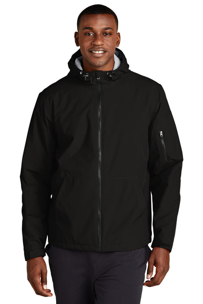 Front View of Black Sport-Tek Waterproof Insulated Jacket JST56
