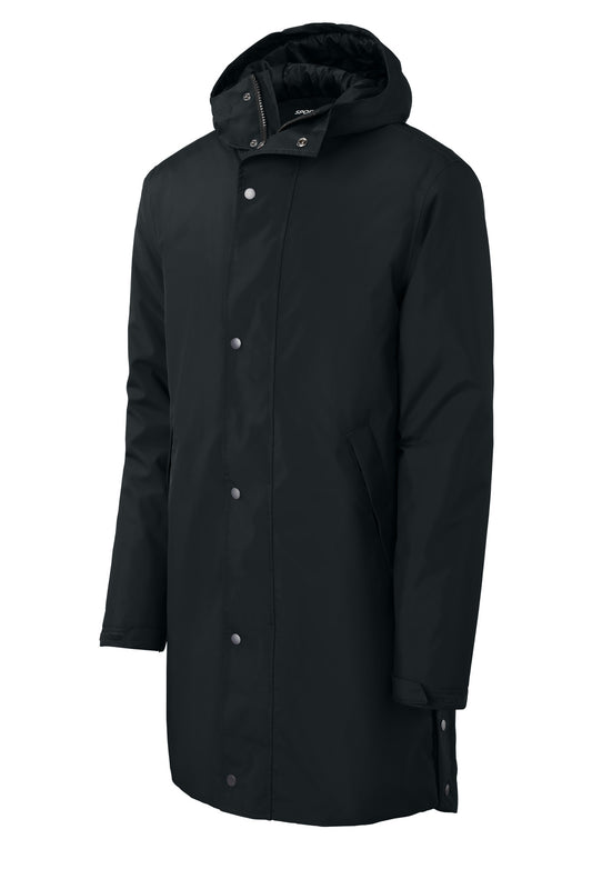 Front View of Black Sport-Tek Waterproof Insulated Sideline Parka JST55