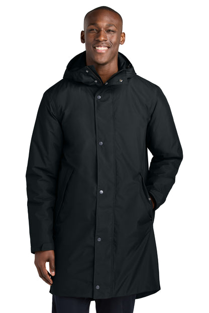 Front View of Black Sport-Tek Waterproof Insulated Sideline Parka JST55