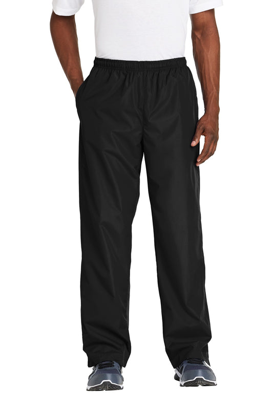 Front View of Black Sport-Tek Wind Pant. PST74