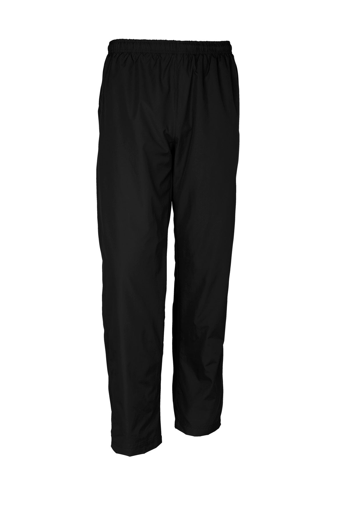 Front View of Black Sport-Tek Wind Pant. PST74