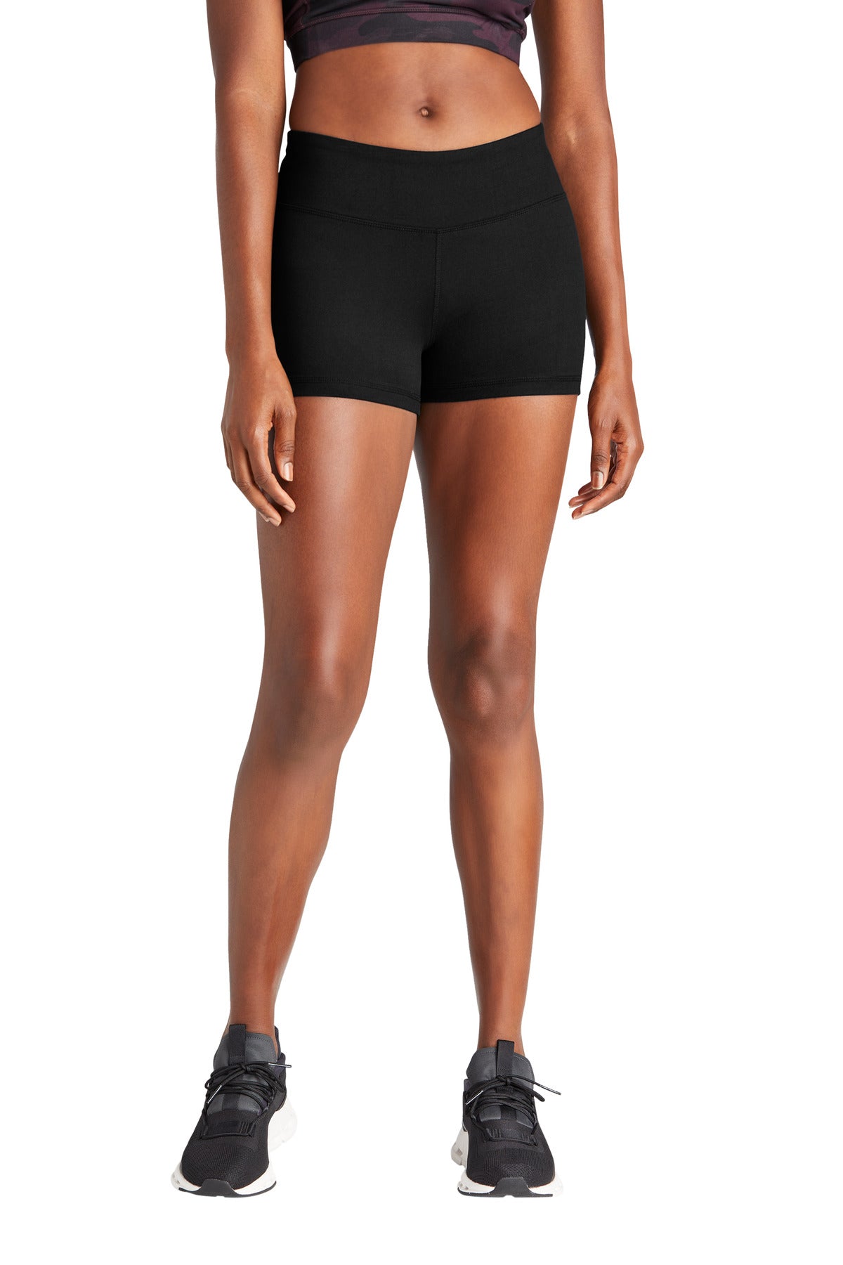 Front View of Black Sport-Tek Women's Interval 3" Short LST475