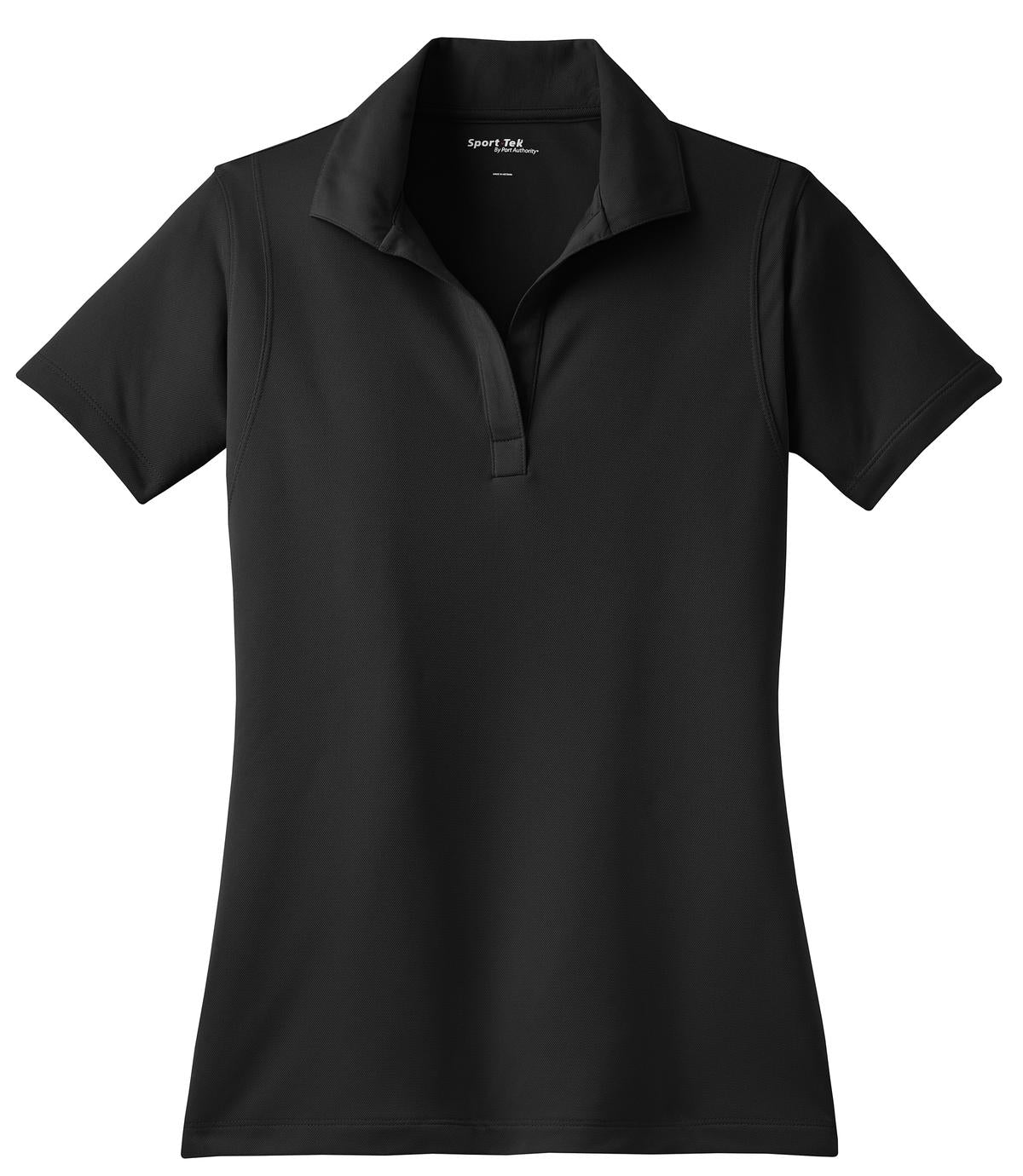 Front View of Black Sport-Tek Women's Micropique Sport-Wick Polo. LST650