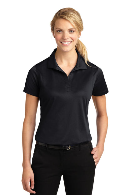 Front View of Black Sport-Tek Women's Micropique Sport-Wick Polo. LST650