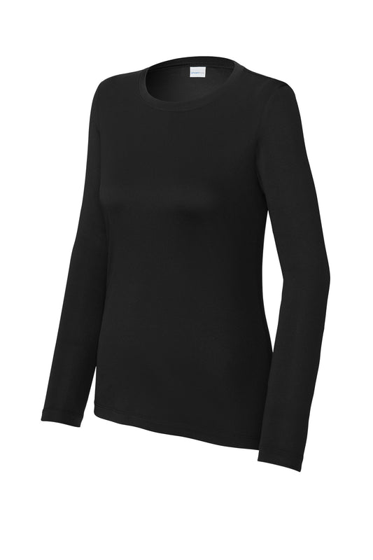 Front View of Black Sport-Tek Women's Posi-UV Pro Long Sleeve LST420LS