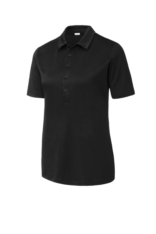 Front View of Black Sport-Tek Women's Posi-UV Pro Polo. LST520