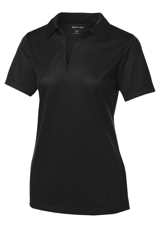 Front View of Black Sport-Tek Women's PosiCharge Active Textured Polo. LST690