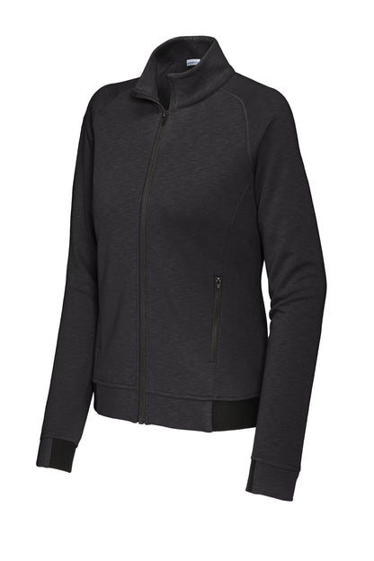 Front View of Black Sport-Tek Women's PosiCharge Strive Full-Zip LST570