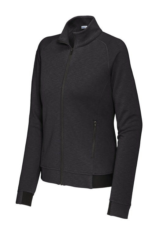 Front View of Black Sport-Tek Women's PosiCharge Strive Full-Zip LST570