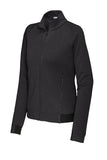 Front View of Black Sport-Tek Women's PosiCharge Strive Full-Zip LST570