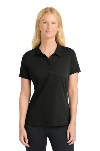 Front View of Black Sport-Tek Women's PosiCharge Strive Polo. LST530