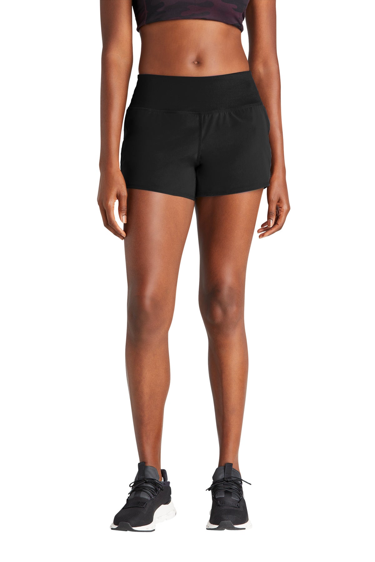 Front View of Black Sport-Tek Women's Repeat Short LST485