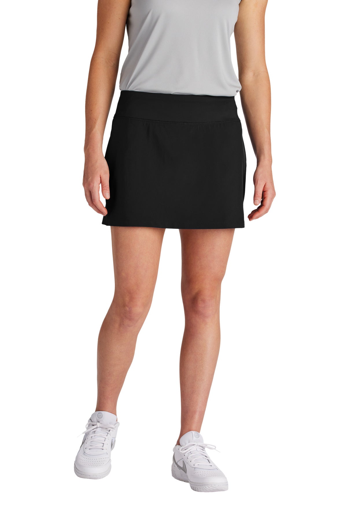 Front View of Black Sport-Tek Women's Repeat Skort LST486