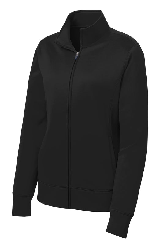 Front View of Black Sport-Tek Women's Sport-Wick Fleece Full-Zip Jacket. LST241